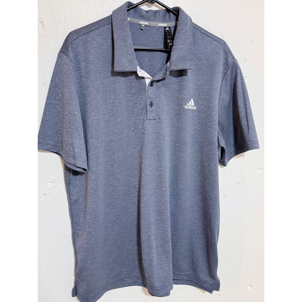 Adidas Polo Shirt Mens XL Blue Heather Polyester Golf Sport Classic Trendy Logo